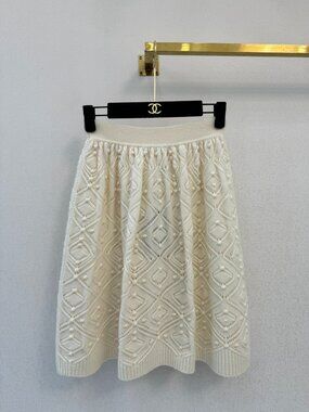 New Loro Piana 100% Cashmere Open-Knit A-Line Skirt - Ivory - Size M
